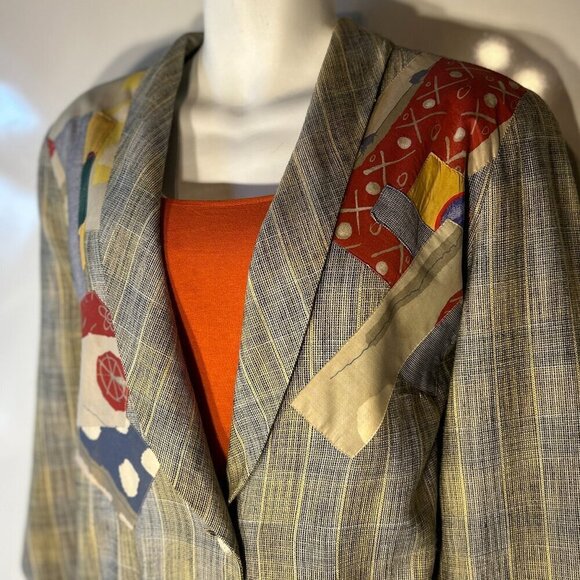 Canvasbacks SZ M Vintage Patchwork longline oversized blazer Artsy 80's Timeless - Picture 4 of 12